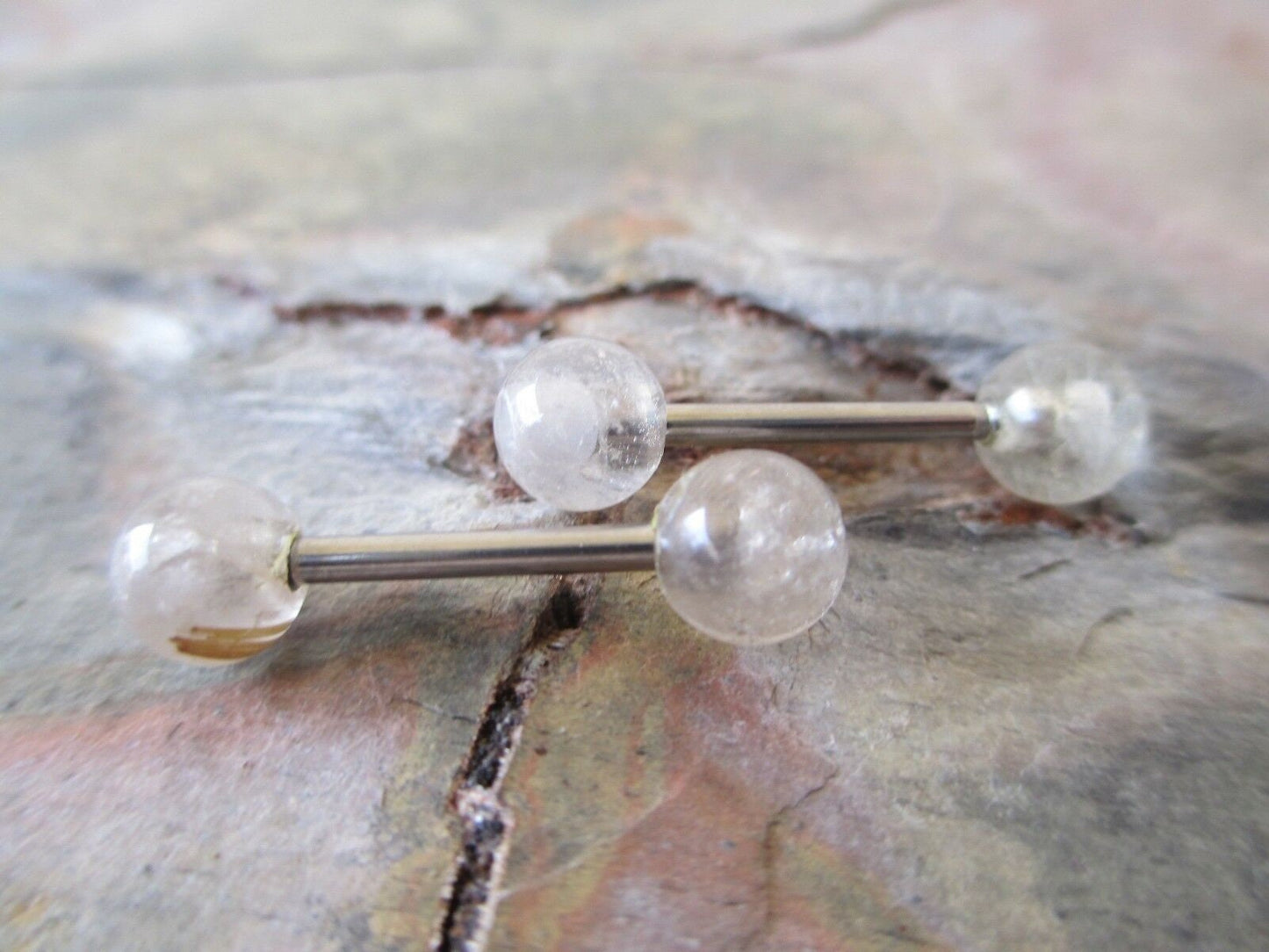 Golden Rutile Quartz Natural Stone F-136 Implant Grade Titanium Tongue Nipple Barbell