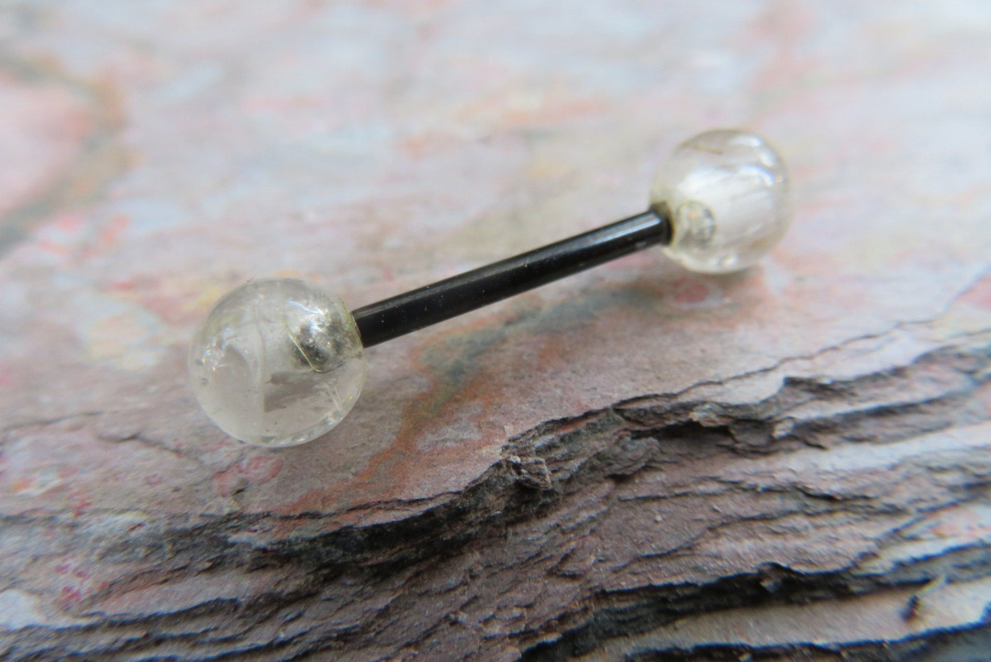 Golden Rutile Quartz Natural Stone Black Titanium Ion Plated Tongue Nipple Barbell