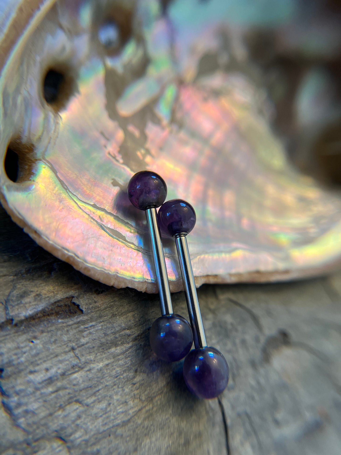 Amethyst Natural Stone F-136 Implant Grade Titanium Tongue Nipple Barbell