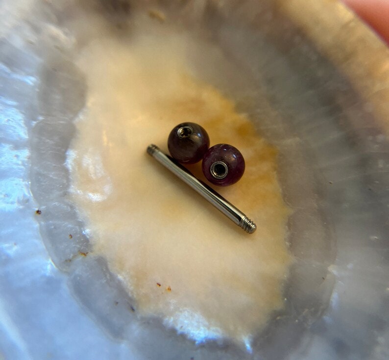 Amethyst Natural Stone Rainbow Titanium Ion Plated Tongue Nipple Barbell