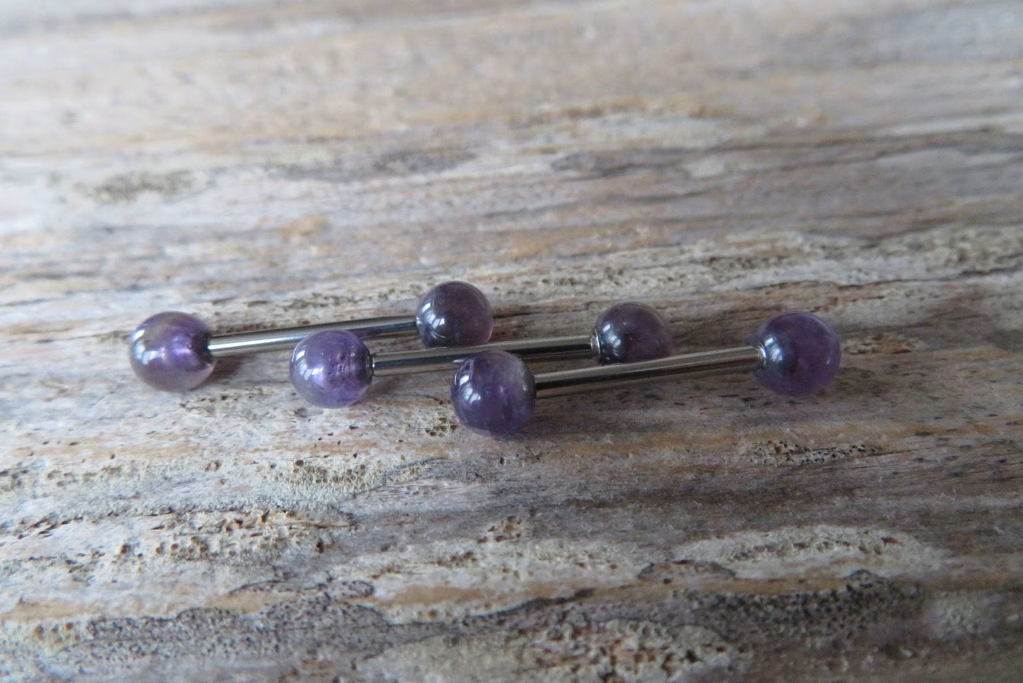 Amethyst Natural Stone 316L Surgical Steel Tongue Nipple Barbell