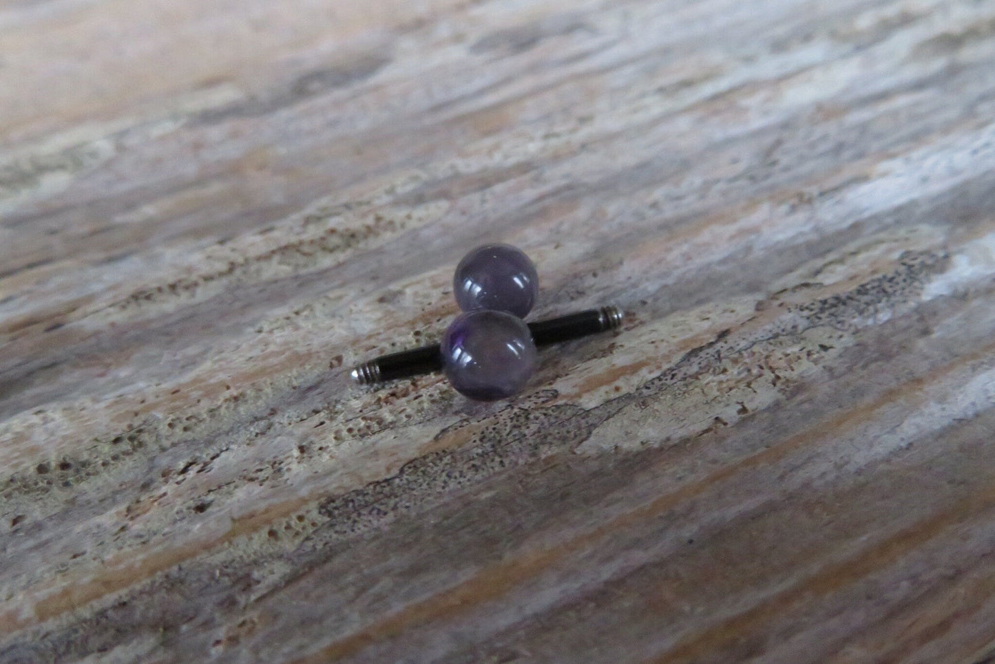 Amethyst Natural Stone Black Titanium Ion Plated Tongue Nipple Barbell