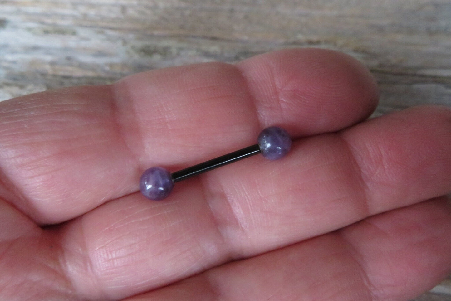 Amethyst Natural Stone Black Titanium Ion Plated Tongue Nipple Barbell