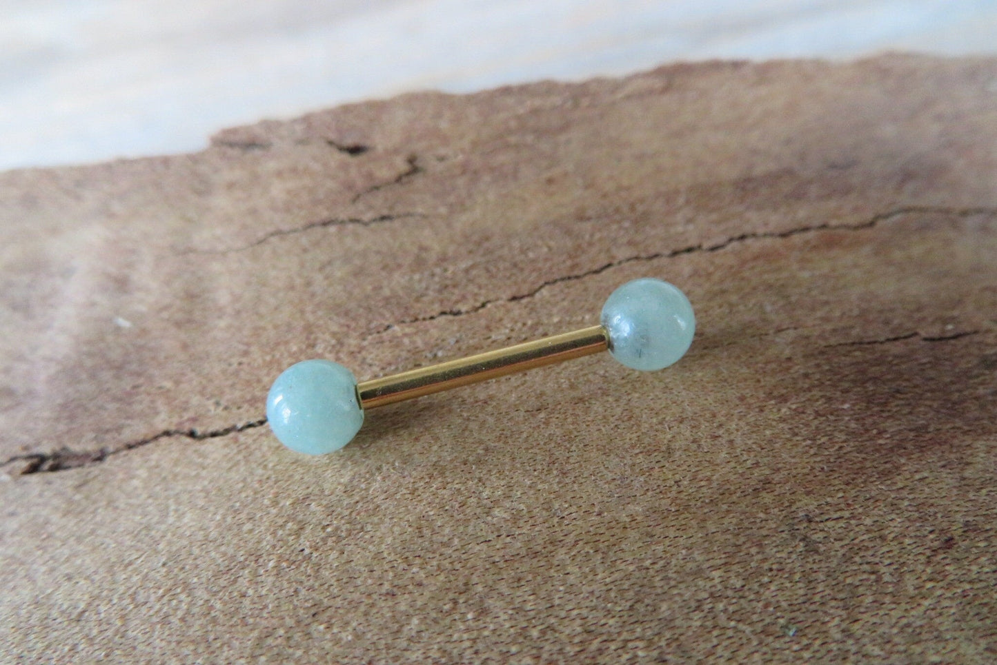 Green Aventurine Natural Stone Gold Titanium Ion Plated Tongue Nipple Barbell