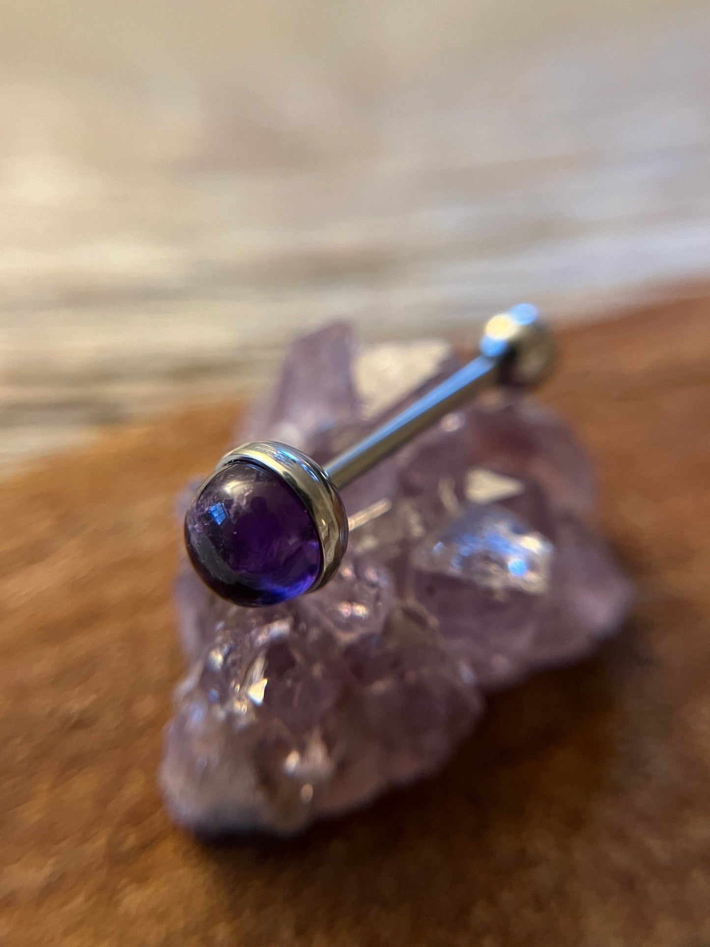Amethyst Natural Stone Tongue Piercing Barbell
