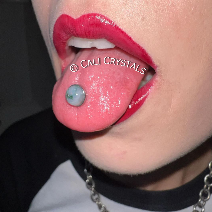 Blue Gray Agate Natural Stone Tongue Piercing Barbell
