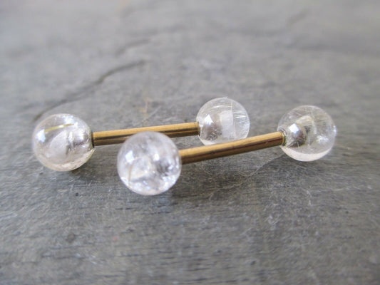 Golden Rutile Quartz Natural Stone Gold Titanium Ion Plated Tongue Nipple Barbell