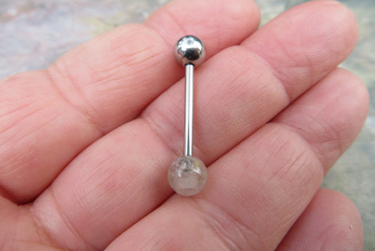 Golden Rutile Quartz Natural Stone 316L Surgical Steel Tongue Barbell