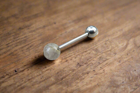 Golden Rutile Quartz Natural Stone 316L Surgical Steel Tongue Barbell