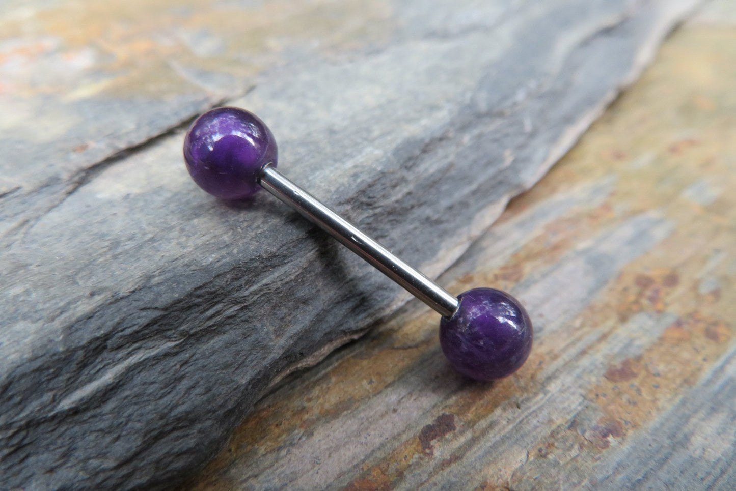 Amethyst Natural Stone F-136 Implant Grade Titanium Tongue Nipple Barbell