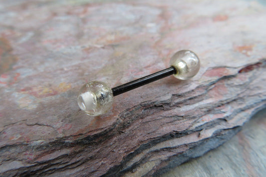 Golden Rutile Quartz Natural Stone Black Titanium Ion Plated Tongue Nipple Barbell