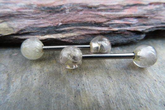 Golden Rutile Quartz Natural Stone 316L Surgical Steel Tongue Nipple Barbell