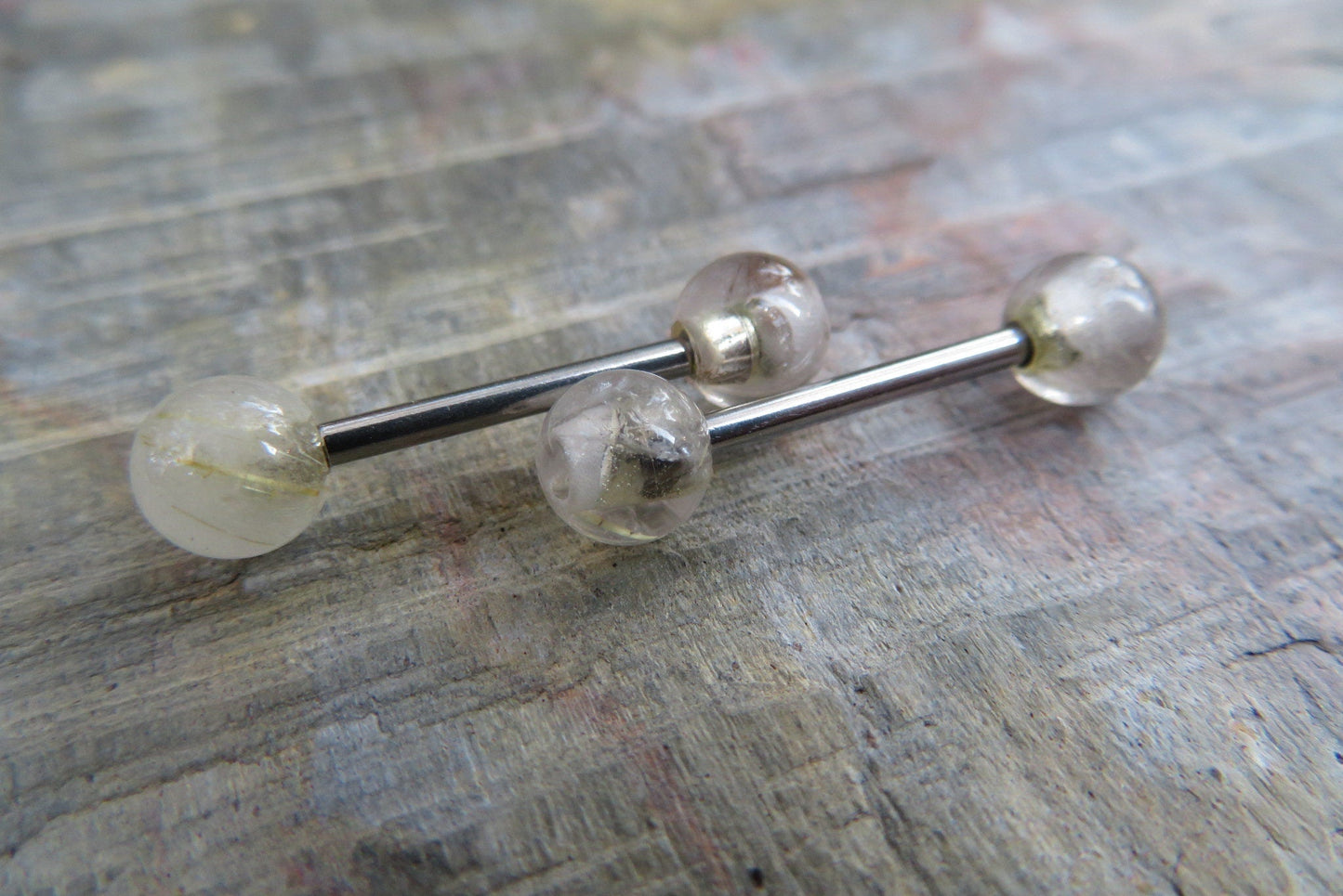 Golden Rutile Quartz Natural Stone 316L Surgical Steel Tongue Nipple Barbell