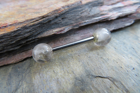 Golden Rutile Quartz Natural Stone 316L Surgical Steel Tongue Nipple Barbell