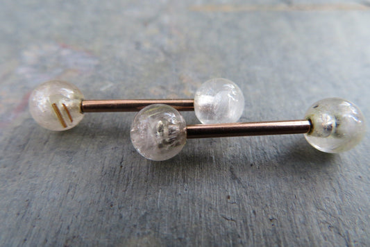 Golden Rutile Quartz Natural Stone Rose Gold Titanium Ion Plated Tongue Nipple Barbell