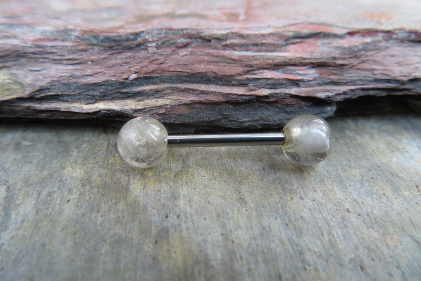 Golden Rutile Quartz Natural Stone  F-136 Implant Grade Titanium Tongue Nipple Barbell