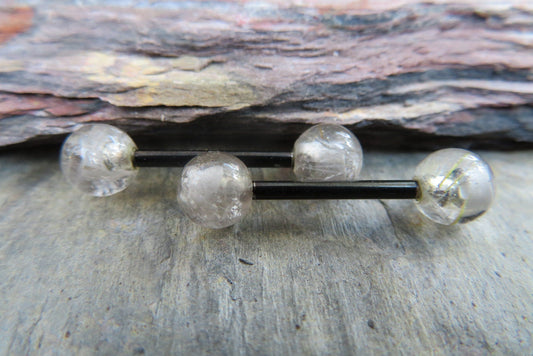 Golden Rutile Quartz Natural Stone Black Titanium Ion Plated Tongue Nipple Barbell