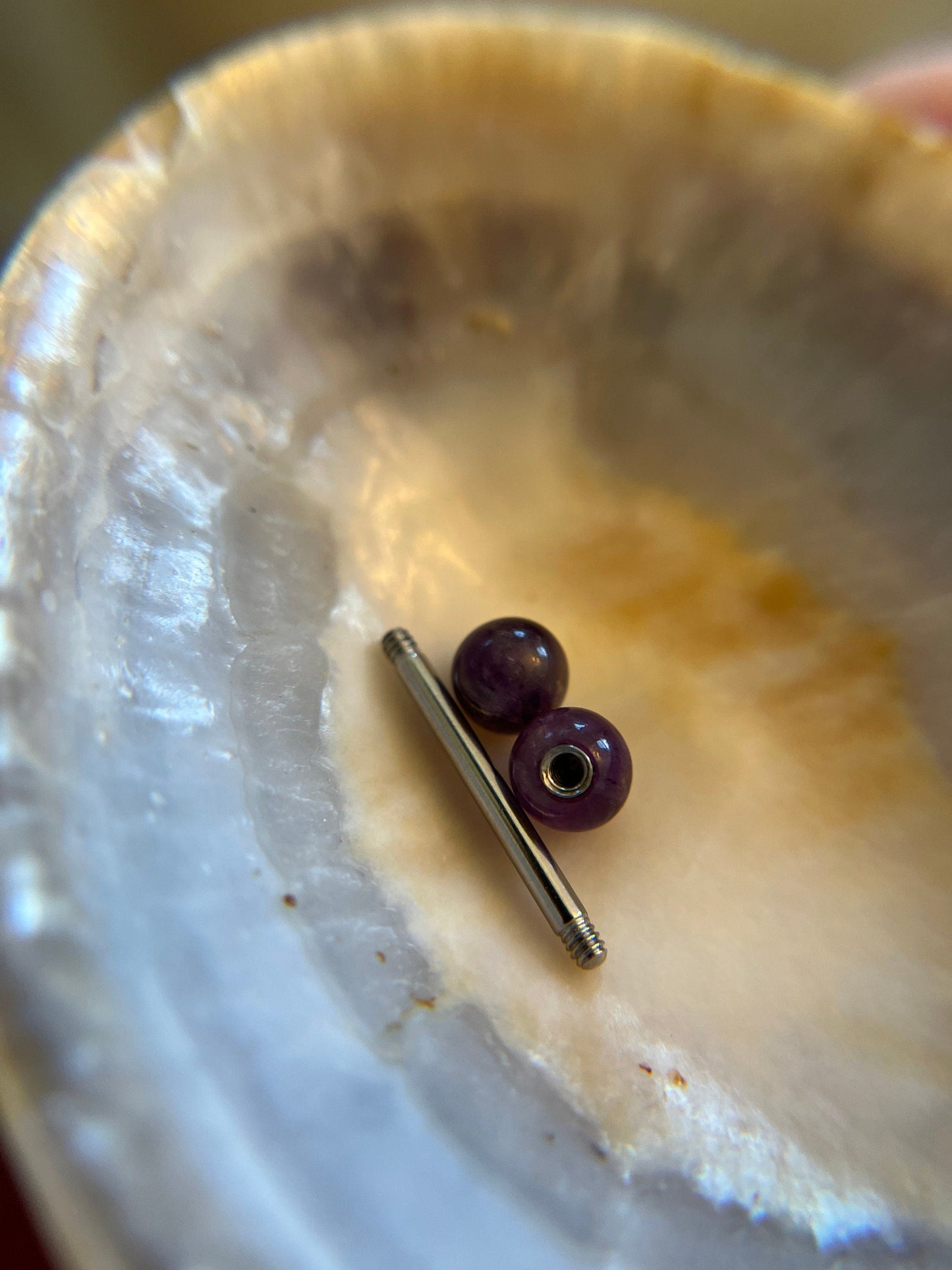 Amethyst Natural Stone 316L Surgical Steel Tongue Nipple Barbell