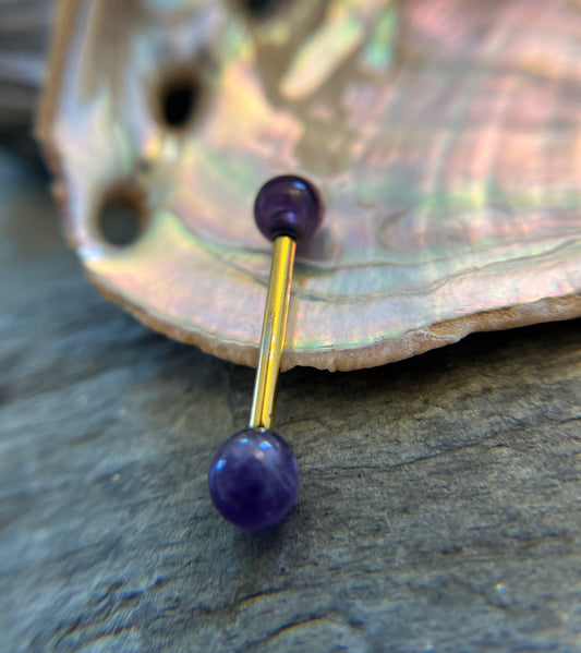 Amethyst Natural Stone Gold Titanium Ion Plated Tongue Nipple Barbell