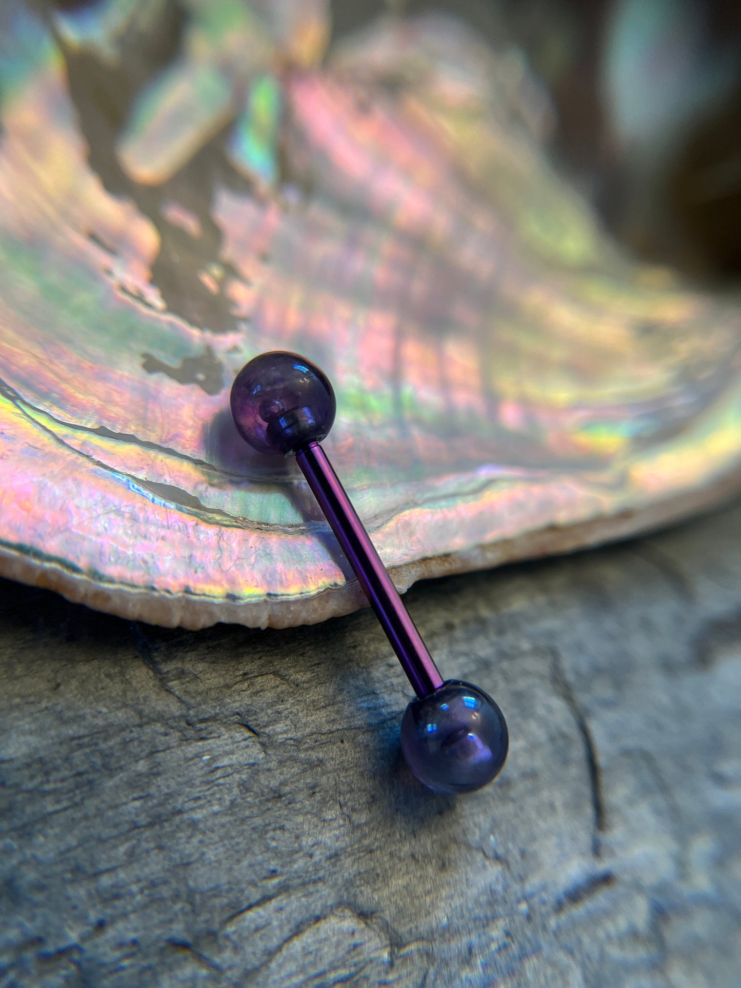 Amethyst Natural Stone Purple Titanium Ion Plated Tongue Nipple Barbell