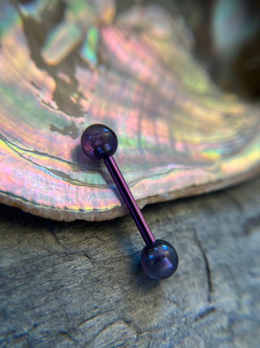 Amethyst Natural Stone Purple Titanium Ion Plated Tongue Nipple Barbell