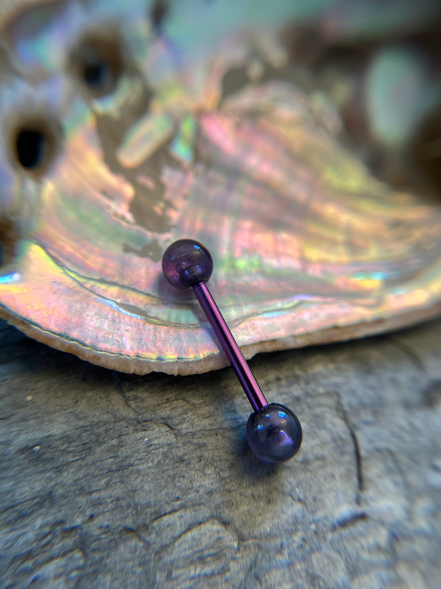 Amethyst Natural Stone Purple Titanium Ion Plated Tongue Nipple Barbell