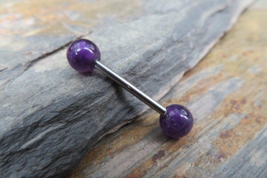 Amethyst Natural Stone 316L Surgical Steel Tongue Nipple Barbell