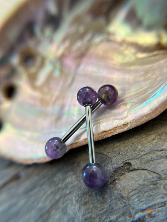Amethyst Natural Stone F-136 Implant Grade Titanium Tongue Nipple Barbell