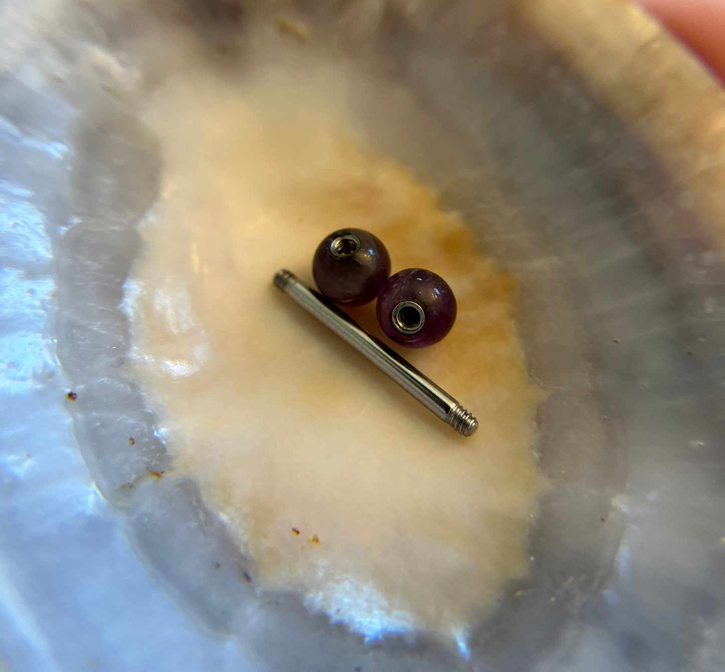 Amethyst Natural Stone F-136 Implant Grade Titanium Tongue Nipple Barbell