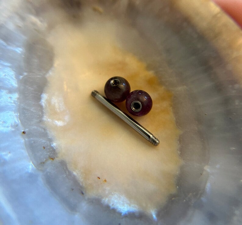Amethyst Natural Stone Purple Titanium Ion Plated Tongue Nipple Barbell