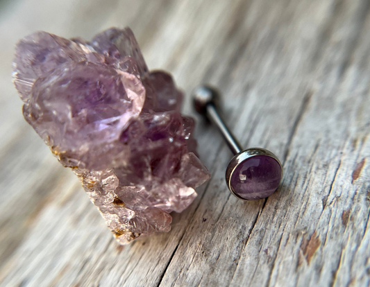 Amethyst 6mm Natural Stone Tongue Piercing Barbell