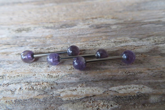 Amethyst Natural Stone 316L Surgical Steel Tongue Nipple Barbell