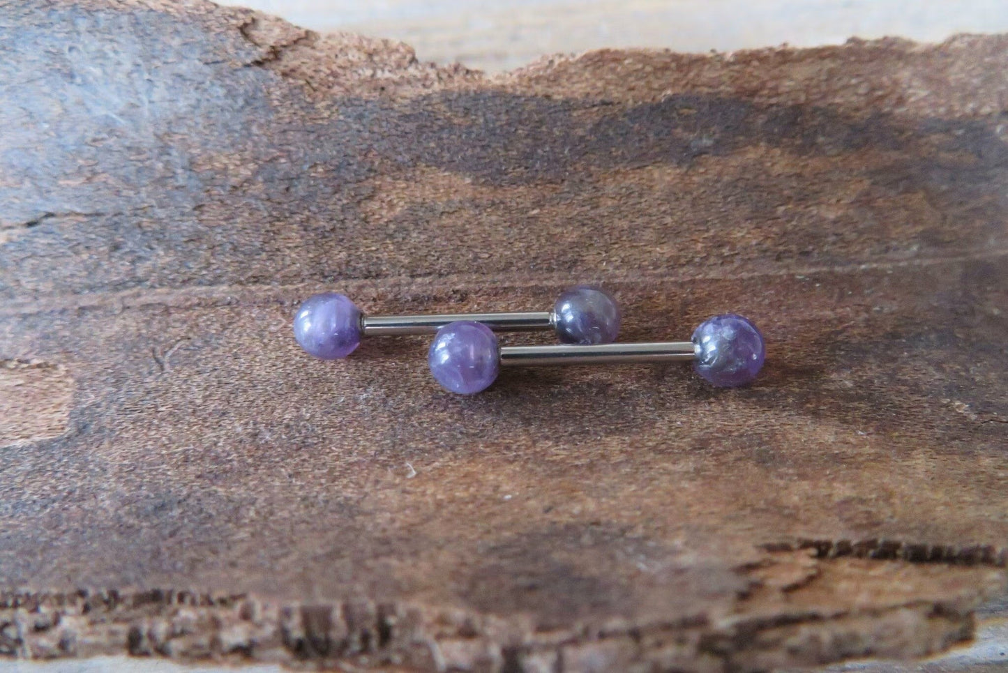 Amethyst Natural Stone F-136 Implant Grade Titanium Tongue Nipple Barbell