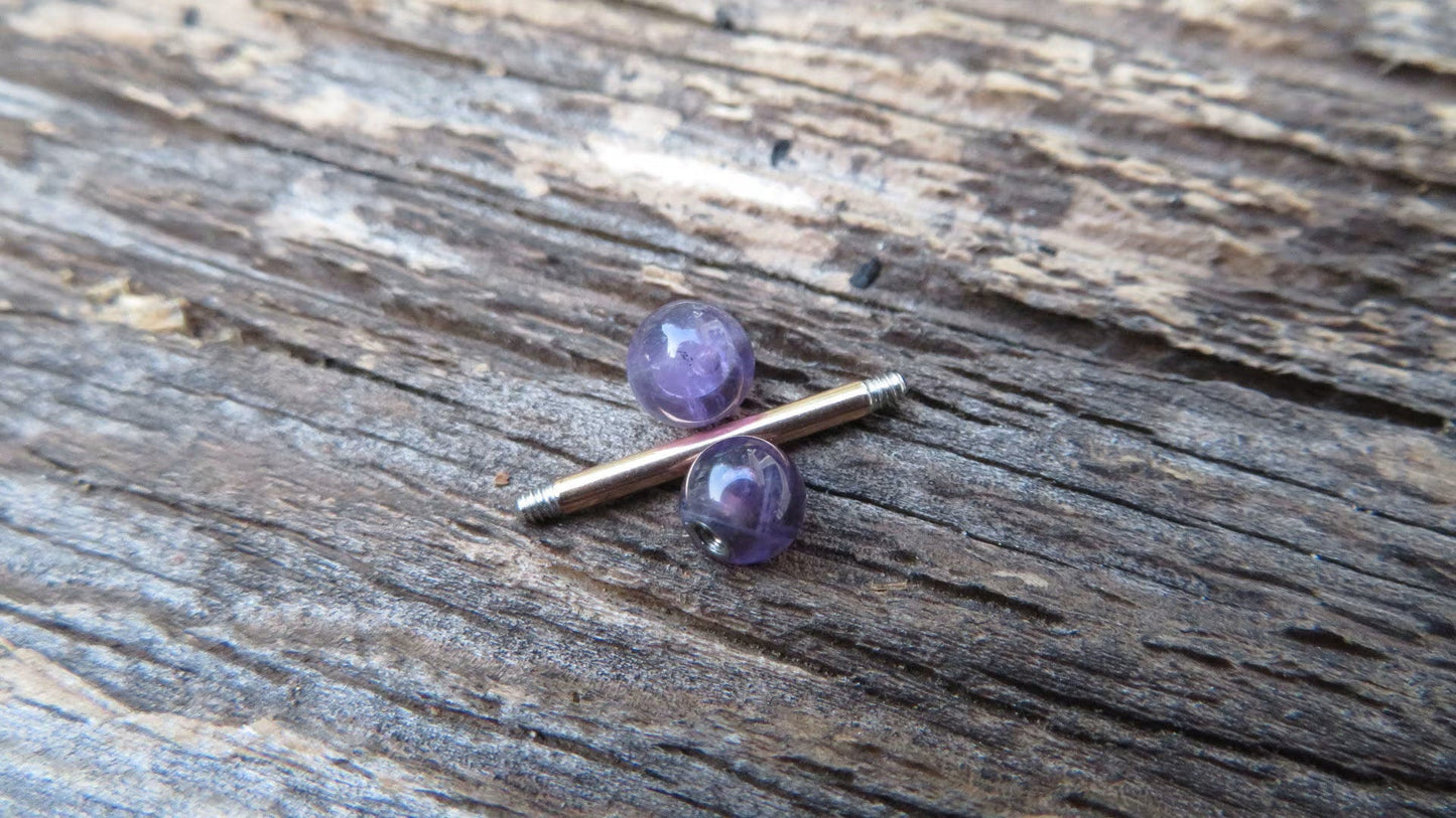 Amethyst Natural Stone Rose Gold Titanium Ion Plated Tongue Nipple Barbell