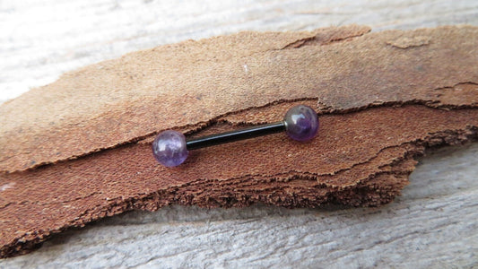 Amethyst Natural Stone Black Titanium Ion Plated Tongue Nipple Barbell