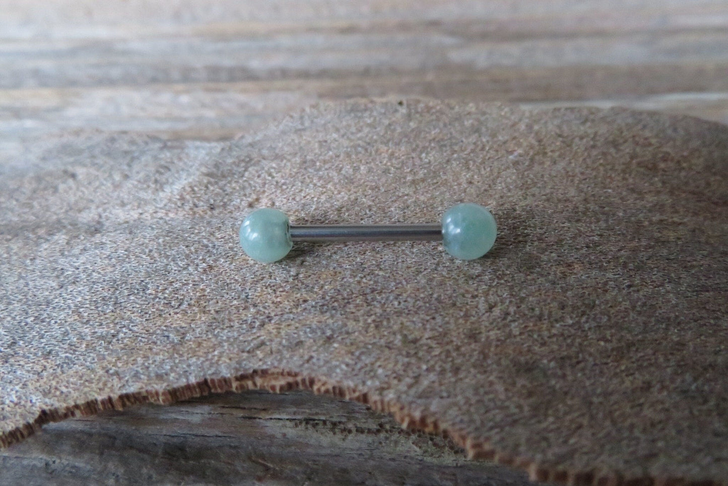 Green Aventurine Natural Stone 316L Surgical Steel Tongue Nipple Barbell
