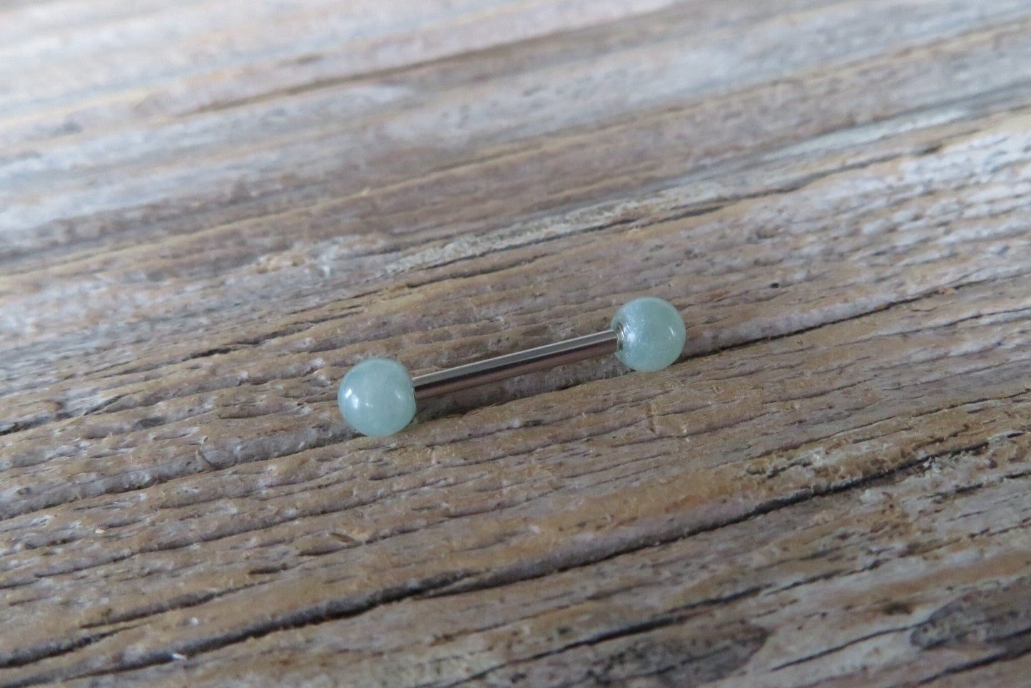 Green Aventurine Natural Stone 316L Surgical Steel Tongue Nipple Barbell