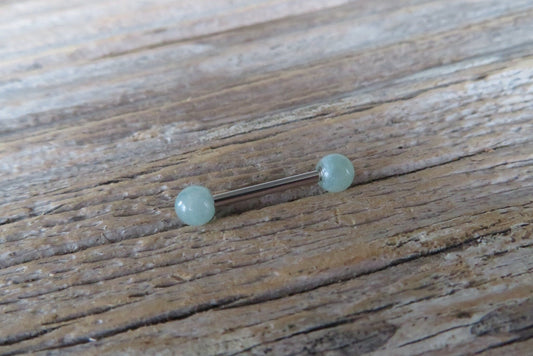 Green Aventurine Natural Stone  F-136 Implant Grade Titanium Tongue Nipple Barbell