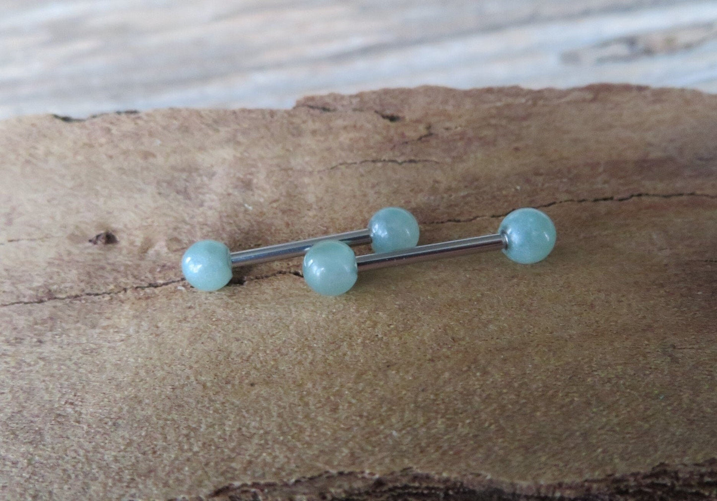 Green Aventurine Natural Stone 316L Surgical Steel Tongue Nipple Barbell