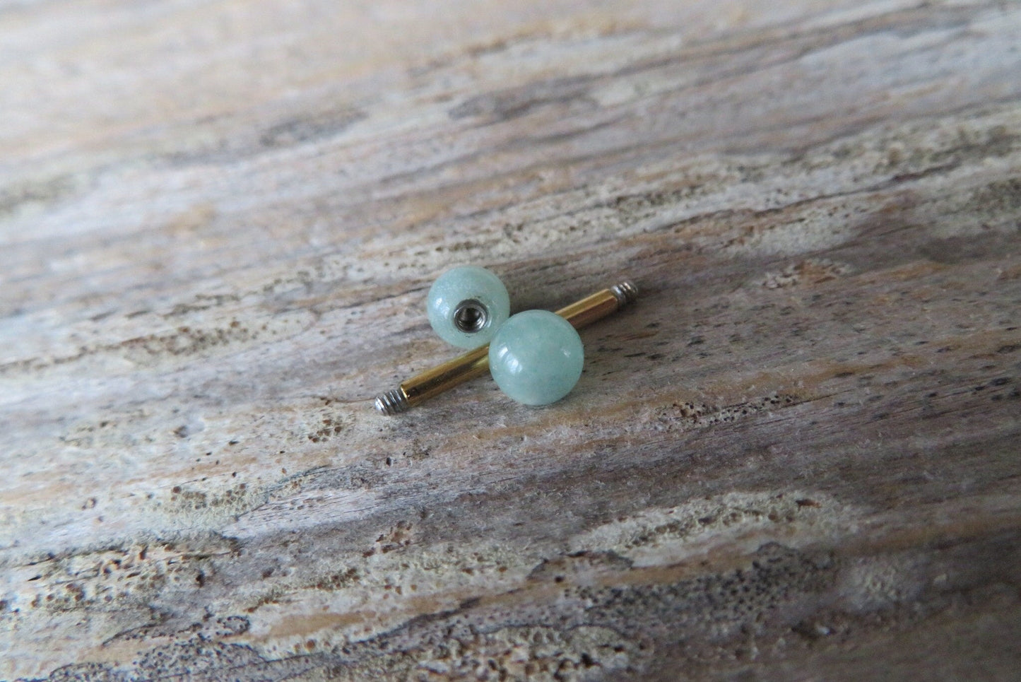 Green Aventurine Natural Stone Gold Titanium Ion Plated Tongue Nipple Barbell
