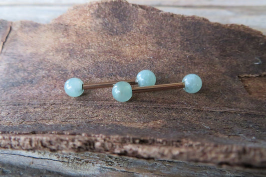 Green Aventurine Natural Stone Rose Gold Titanium Ion Plated Tongue Nipple Barbell