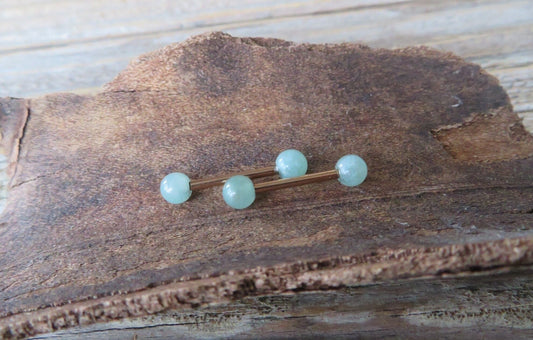 Green Aventurine Natural Stone Rose Gold Titanium Ion Plated Tongue Nipple Barbell