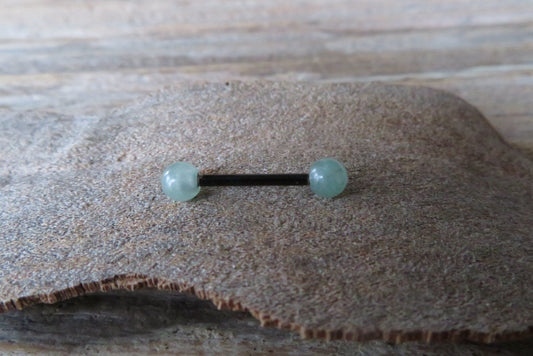 Green Aventurine Natural Stone Black Titanium Ion Plated Tongue Nipple Barbell