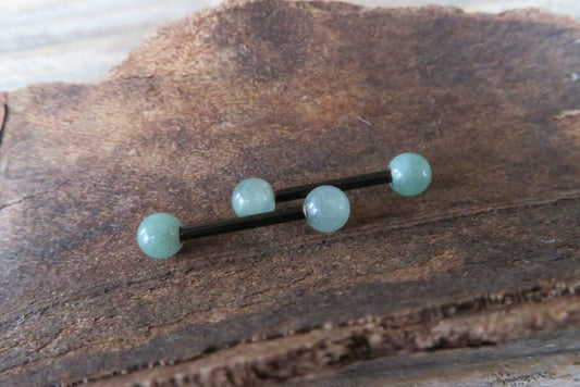 Green Aventurine Natural Stone Black Titanium Ion Plated Tongue Nipple Barbell