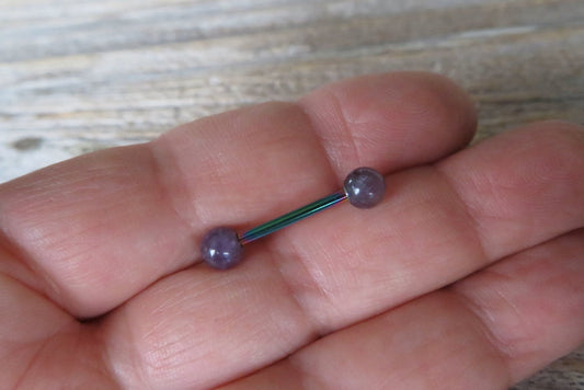 Amethyst Natural Stone Rainbow Titanium Ion Plated Tongue Nipple Barbell
