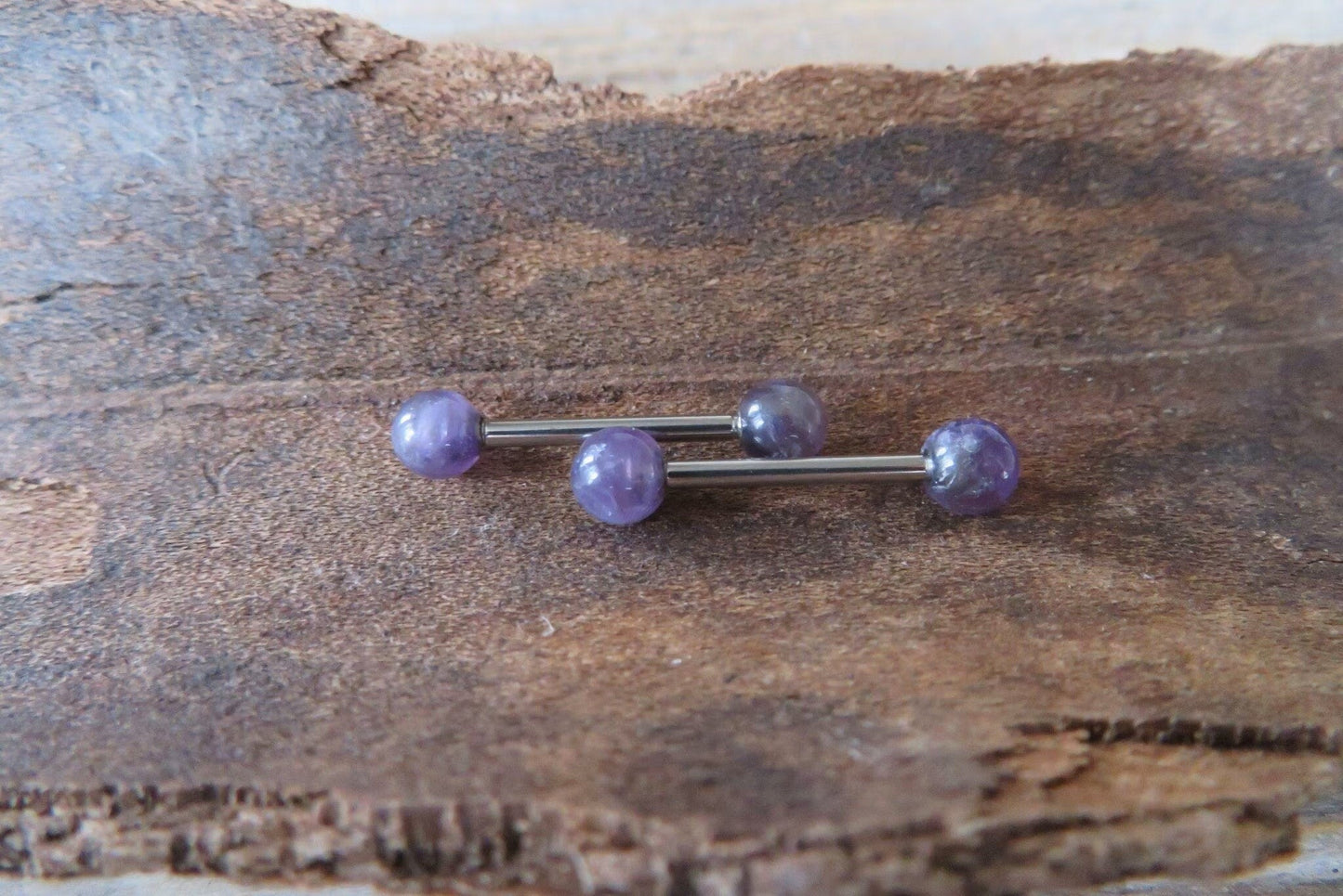 Amethyst Natural Stone 316L Surgical Steel Tongue Nipple Barbell