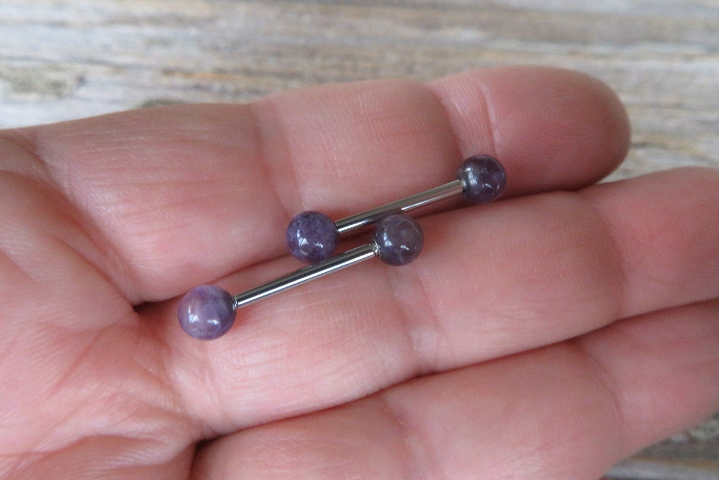 Amethyst Natural Stone 316L Surgical Steel Tongue Nipple Barbell
