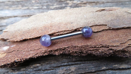 Amethyst Natural Stone F-136 Implant Grade Titanium Tongue Nipple Barbell