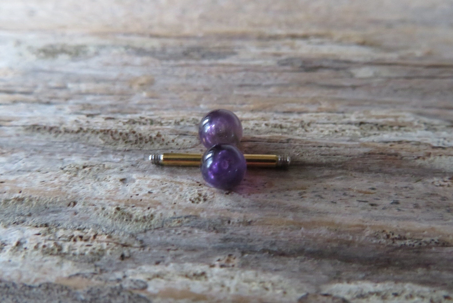Amethyst Natural Stone Gold Titanium Ion Plated Tongue Nipple Barbell