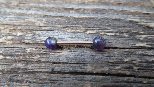 Amethyst Natural Stone Rose Gold Titanium Ion Plated Tongue Nipple Barbell